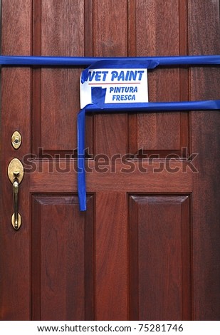 Wooden Door With Wet Paint Sign