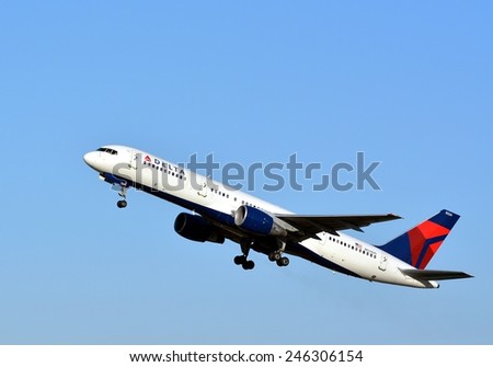NEW ORLEANS, LA-JAN 19:  a Delta Airlines Commercial Passenger Jet departs New Orleans International Airport on January 19, 2015.