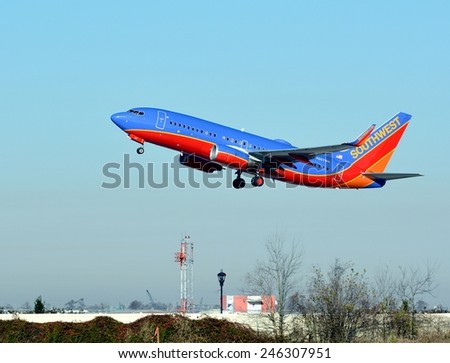 NEW ORLEANS, LA.-JAN.19:  A Southwest Airlines Commercial Passenger Jet departs New Orleans International Airport on January 19, 2015.