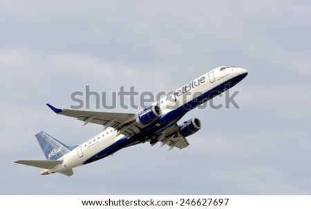 NEW ORLEANS, LA-JAN 22: a Jet Blue Airlines Commercial Passenger Jet departs New Orleans International Airport on January 22, 2015.