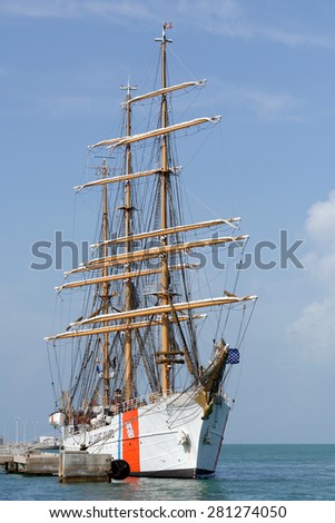 KEY WEST, FL-MAY 25: America\'s Tall Ship, the United States Coast Guard Barque EAGLE, WIX 327, visits Key West on May 25, 2015, welcoming visitors over the Memorial Day Weekend.