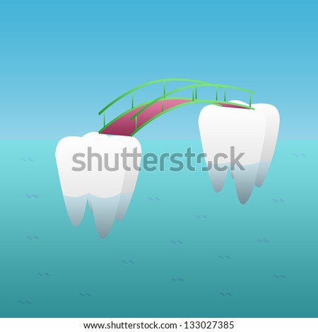 Dental bridge on a background of the sea. Dental humor