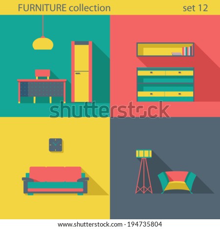 Creative design furniture icons set Interior Long shadow style Furniture vector collection Home interior Creative design furniture icons set Interior Long shadow style Furniture vector collection Home interior