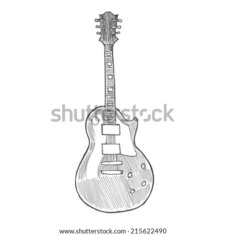 Engraving style hatching pen pencil painting illustration electric rock guitar image. Engrave hatch lithography drawing collection.