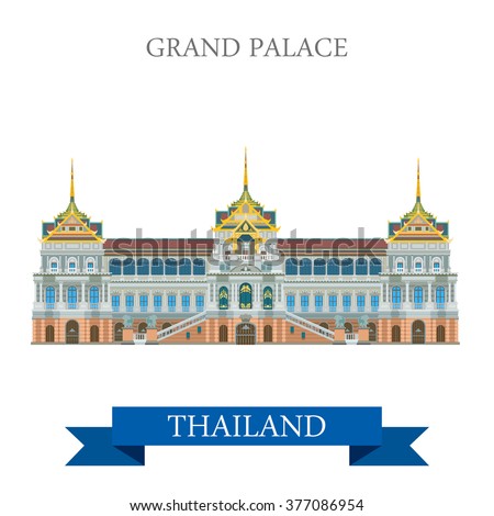 Grand Palace in Bangkok Thailand. Flat cartoon style historic sight showplace attraction web site vector illustration. World countries cities vacation travel sightseeing Asia collection.