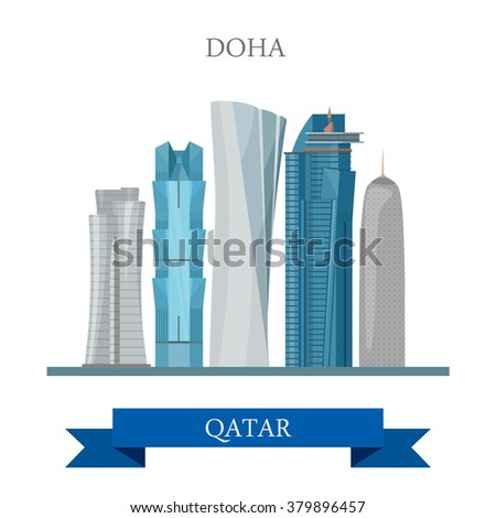 Doha in Qatar. Flat cartoon style historic sight showplace attraction web site vector illustration. World countries cities vacation travel sightseeing Asia collection.