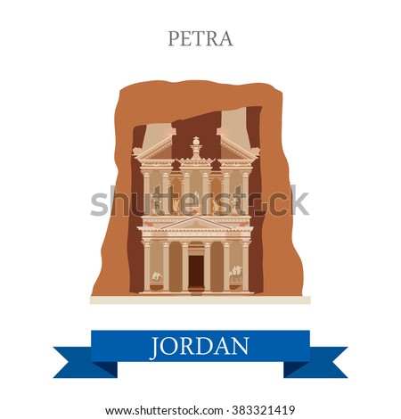 Petra in Jordan. Flat cartoon style historic sight showplace attraction web site vector illustration. World countries cities vacation travel sightseeing Asia collection.