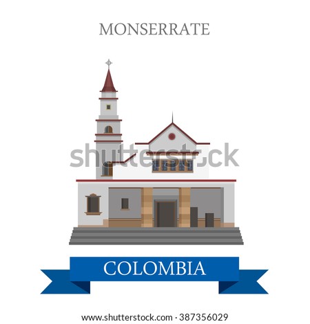Monserrate in Bogota Colombia. Flat cartoon style historic sight showplace attraction web site vector illustration. World countries cities vacation travel sightseeing South America collection.
