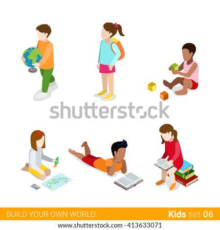 Children education learning studying making classes homework flat web infographic concept vector icon set. Creative people collection.