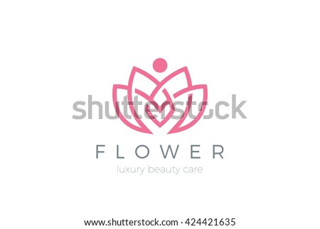 Lotus Flower Logo abstract Beauty Spa salon Cosmetics brand Linear style.\
Looped Leaves Logotype design vector Luxury Fashion template.