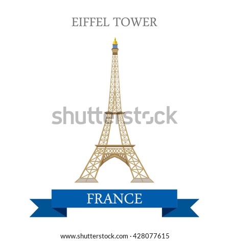 Eiffel Tower in Paris France. Flat cartoon style historic sight showplace attraction web site vector illustration. World countries cities vacation travel sightseeing Europe European French collection.