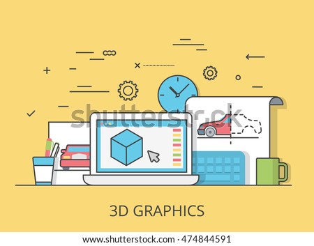 Linear Flat 3d Graphics Service Website Hero Image Vector Illustration