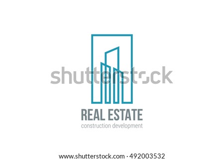 Real Estate Logo design vector template Linear style.\
Building Construction Development Logotype concept icon Square shape.
