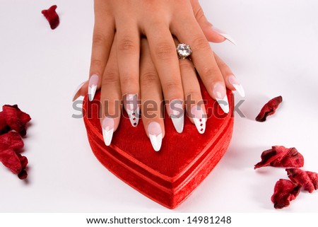 Lacquered nails for beauty products etc.