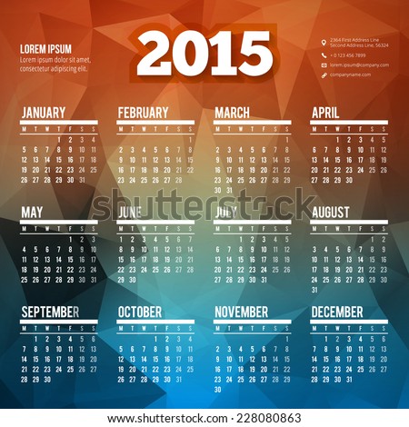 Calendar 2015 vector template week starts monday all month Calendar 2015 vector template week starts monday all month