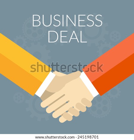 Flat design vector illustration. Business deal concept. Handshake vector illustration