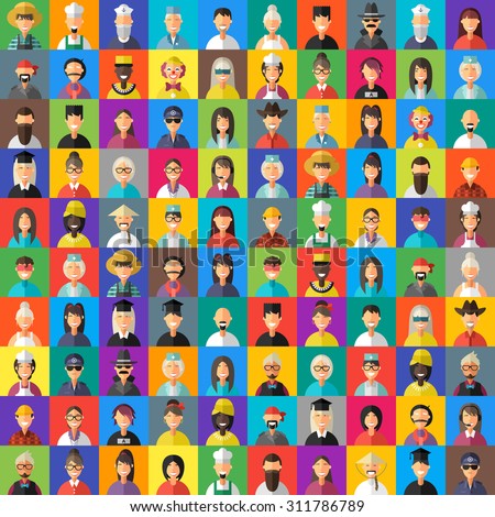 Flat Design Style Vector Avatar Background. Different People Professions, Female, Male