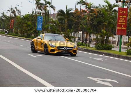 Ha Noi, Viet Nam - May 15, 2015: Mercedes-Benz AMG GTS car running on the test road in Vietnam