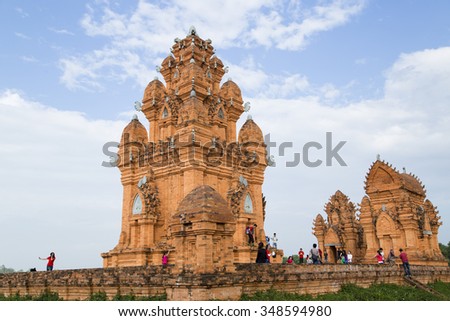 Hanoi, Vietnam - Nov 15, 2015: Hindu tower-temples is a tower located in the medieval principality of Champa and rebuilding in Hanoi. Original is in Myson (a UNESCO World Heritage site in Vietnam).