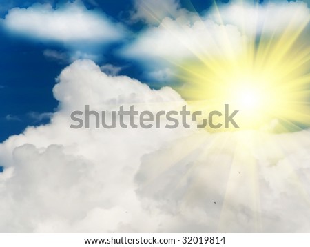 The sun in the sky with clouds