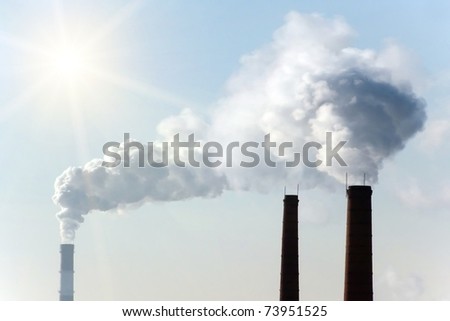 Smoke  pipes  factory   sky sunrise