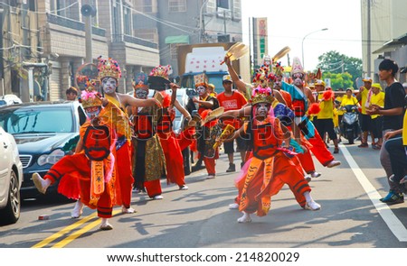 Miaoli,TAIWAN - August 31 : The folk-custom acrobatics in the temple fair of township on August 31, 2014 in Miaoli Miaoli, Taiwan. The fair held annually on Chinese lunar date of August.