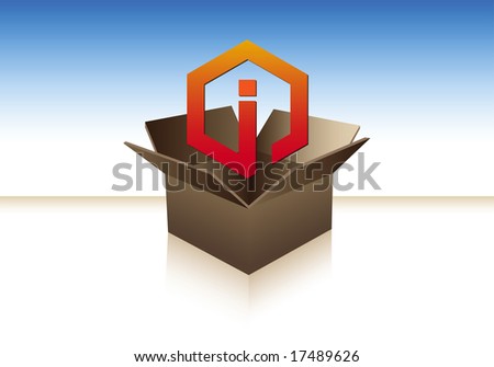 Abstract of an information symbol rising out of a box