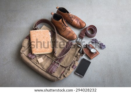 Men's casual outfits on gray background