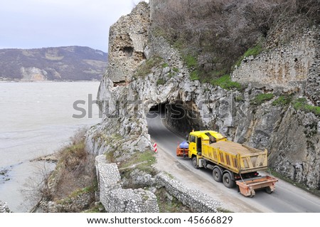 yellow truck and the tunnel