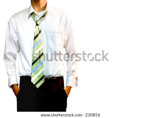 black and white striped tie. in lack pants and a white