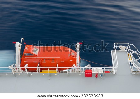 Lifeboat on the port side of the ship