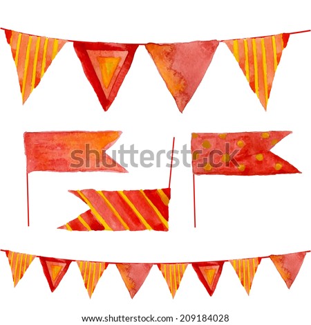 Watercolor flags and garlands set in vector Watercolor flags and garlands set in vector