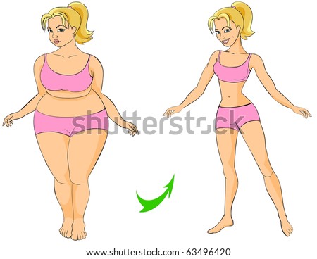 stock photo : Fat and thin woman (before and after fitness).