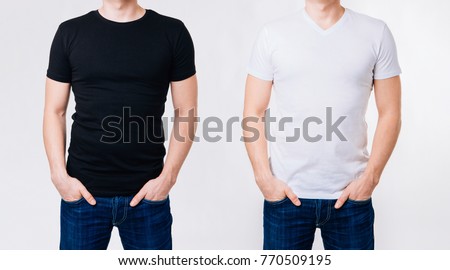 T-shirt design - Twice man in white and black blank tshirts on gray background