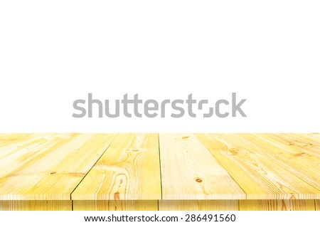 Perspective wood table top on white background