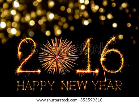 New year 2016 writing sparkles firework with black background