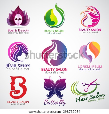 set of vector logos beauty salon set design