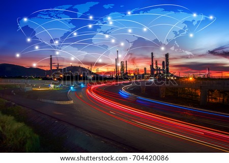 Global partner connection of communication network, oil and gas industry petrochemical plant, Business Logistics Concept