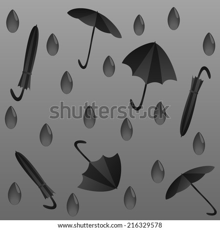 rainy autumn season, the gray weather, rain drops and umbrellas on a gray background