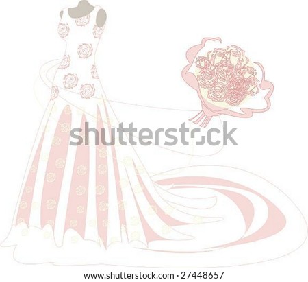 stock vector Wedding dress with a bouquet of roses