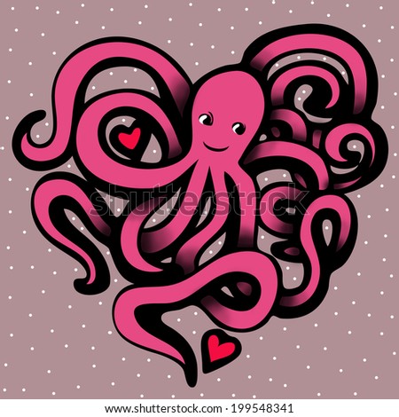 Cute heart-shaped octopus