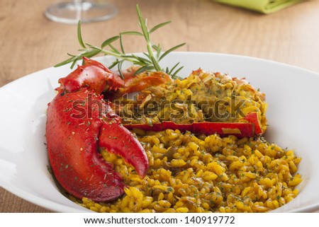 plate of Clawed Lobster with yellow rice
