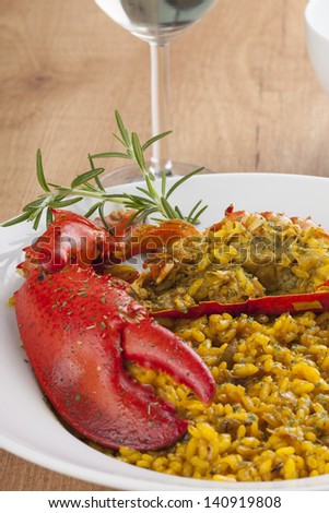 plate of Clawed Lobster with yellow rice