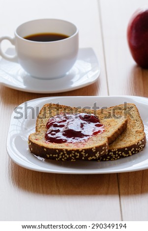 Coffee and Slices of bread with jam