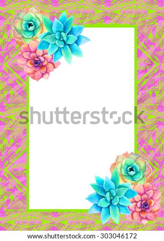 Hand painted watercolor succulents rose flowers frame template for your wed design, wedding invitations, save the date cards, a4 format