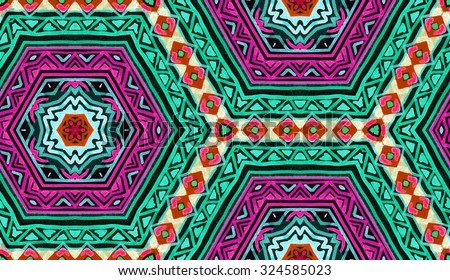 Watercolor hand painted folk tribal seamless pattern for textile design, surface