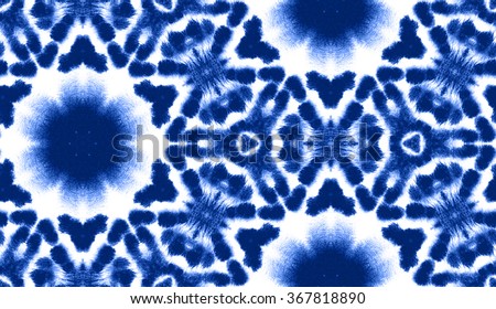 Hand painted abstract watercolor shibori seamless pattern for textile and surface design in china blue color. Ornament for swimwear