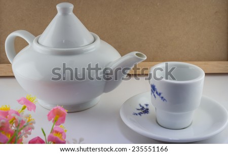 set white tea jug and cup tea