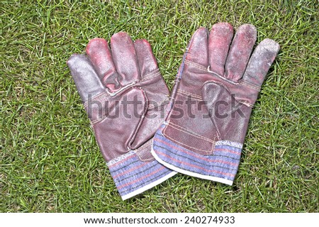 Pair of work gloves on grass