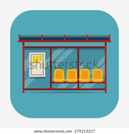 Vector rounded corners square icon on public city transportation system item bus stop, front view, isolated